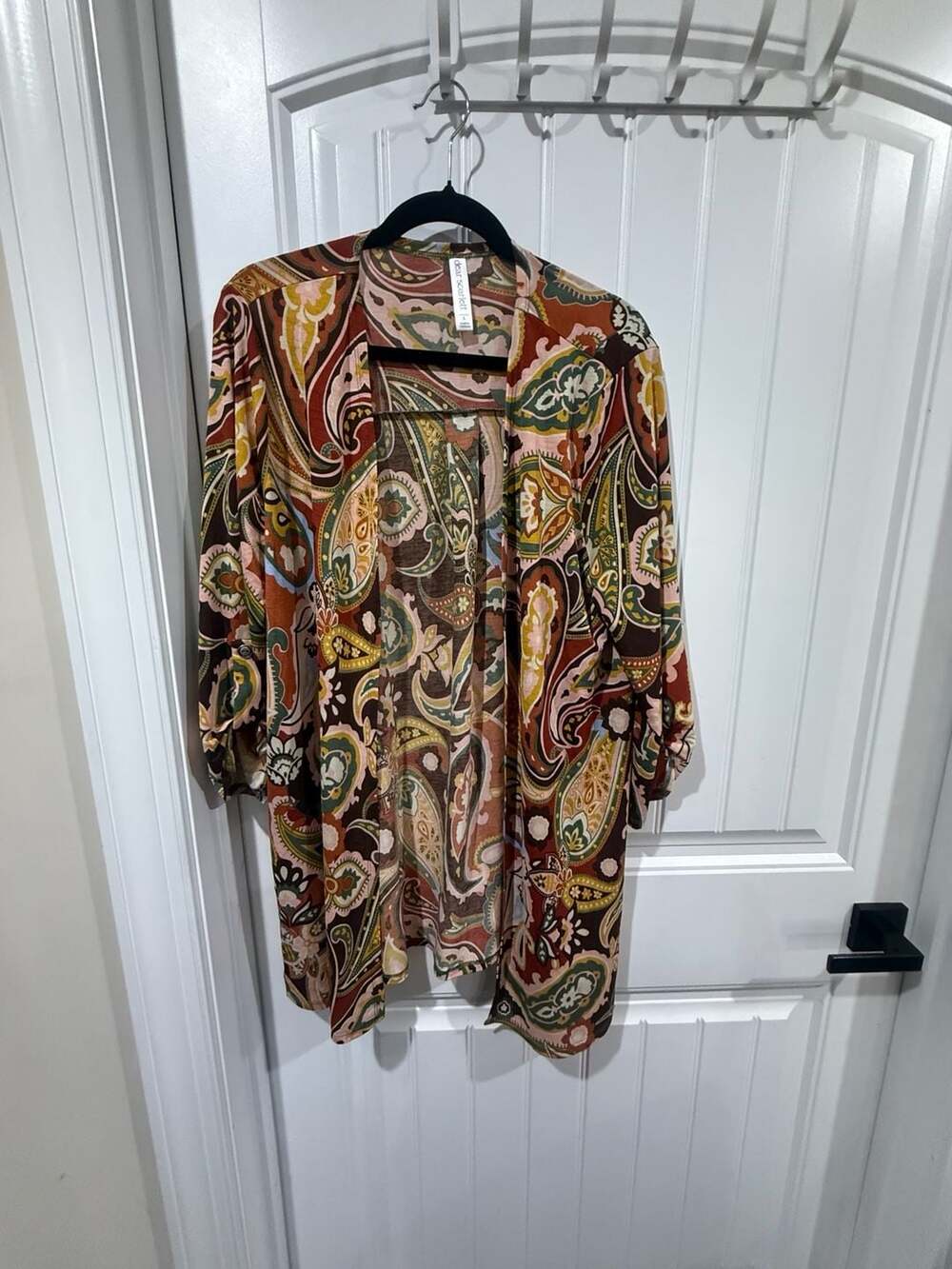 Dear Scarlett L Paisley Duster Cardigan Boho Western Stretch Kimono Top - Picture 2 of 7